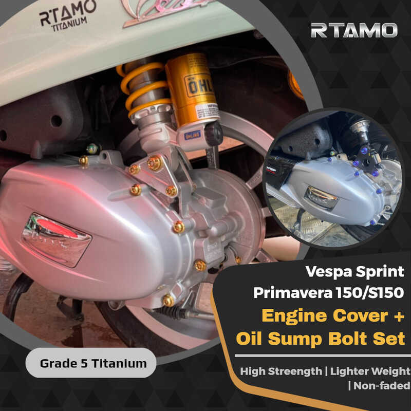RTAMO | Vespa Sprint Primavera 150/S150 Grade 5 Titanium Alloy Engine Cover + Oil Sump Mounted Bolt