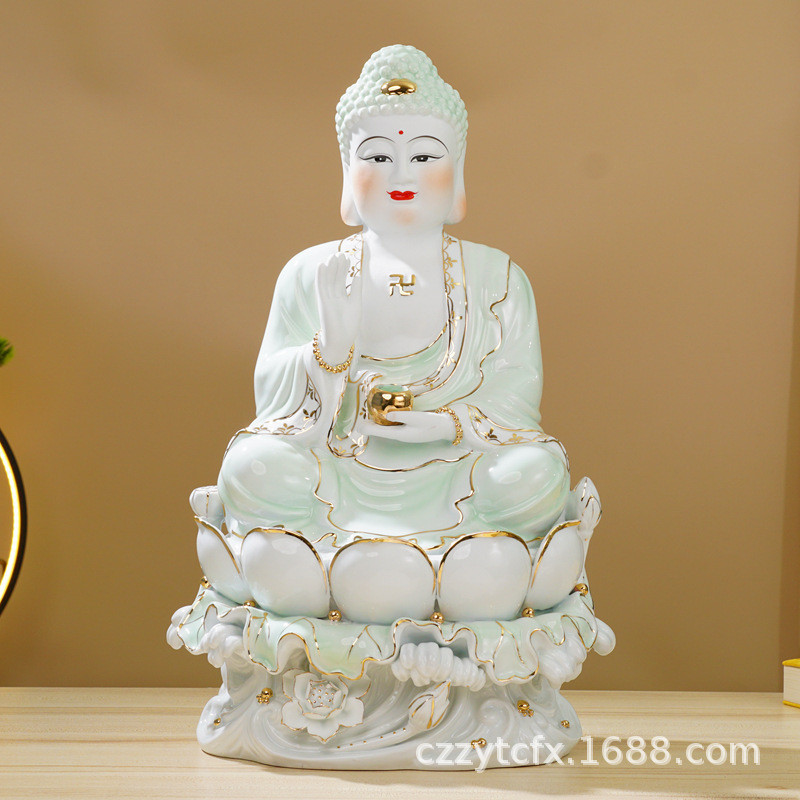 Ceramic Three Treasures Buddha, Dragon Spring, Big Lotus Water Seat, Buddha Statue, Buddha Buddha, Sakyamuni Buddha,