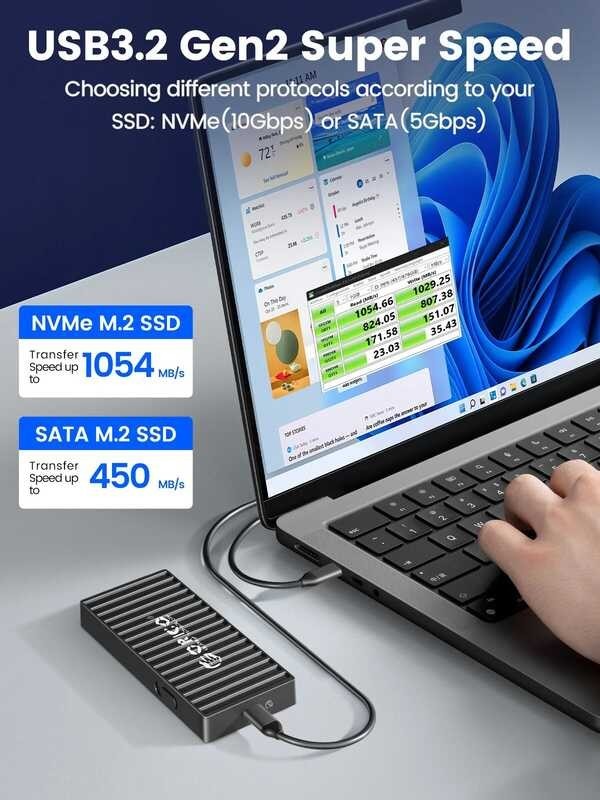 M.2 NVMe ORICO Enclosure Container Design 10Gbps M2 SATA SSD Case USB3.1 Gen2 Type-C Output for Lap