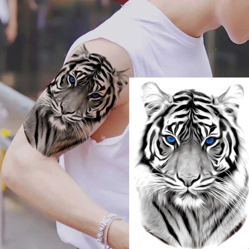 Tiger Cool Lion ชั่วคราว Tattoo สติกเกอร์แฟชั่นหมาป่ากันน้ำสัตว์ Body Art Fake ที่ถอดออกได้ผู้ชายผู้