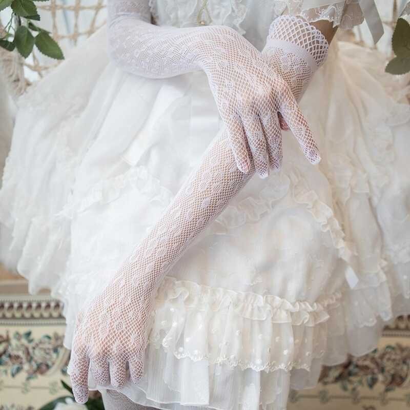 【Cw】 Gloves Gothic Dots Thin Protection Mesh Hand Sleeve Accessories