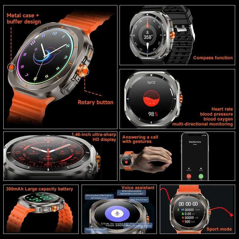 ❥ ใหม่สําหรับ Galaxy Z7 Ultra Smartwatch GPS Sport Trackr 1.46 "Hd Touch Screen SOS Bluetooth เ