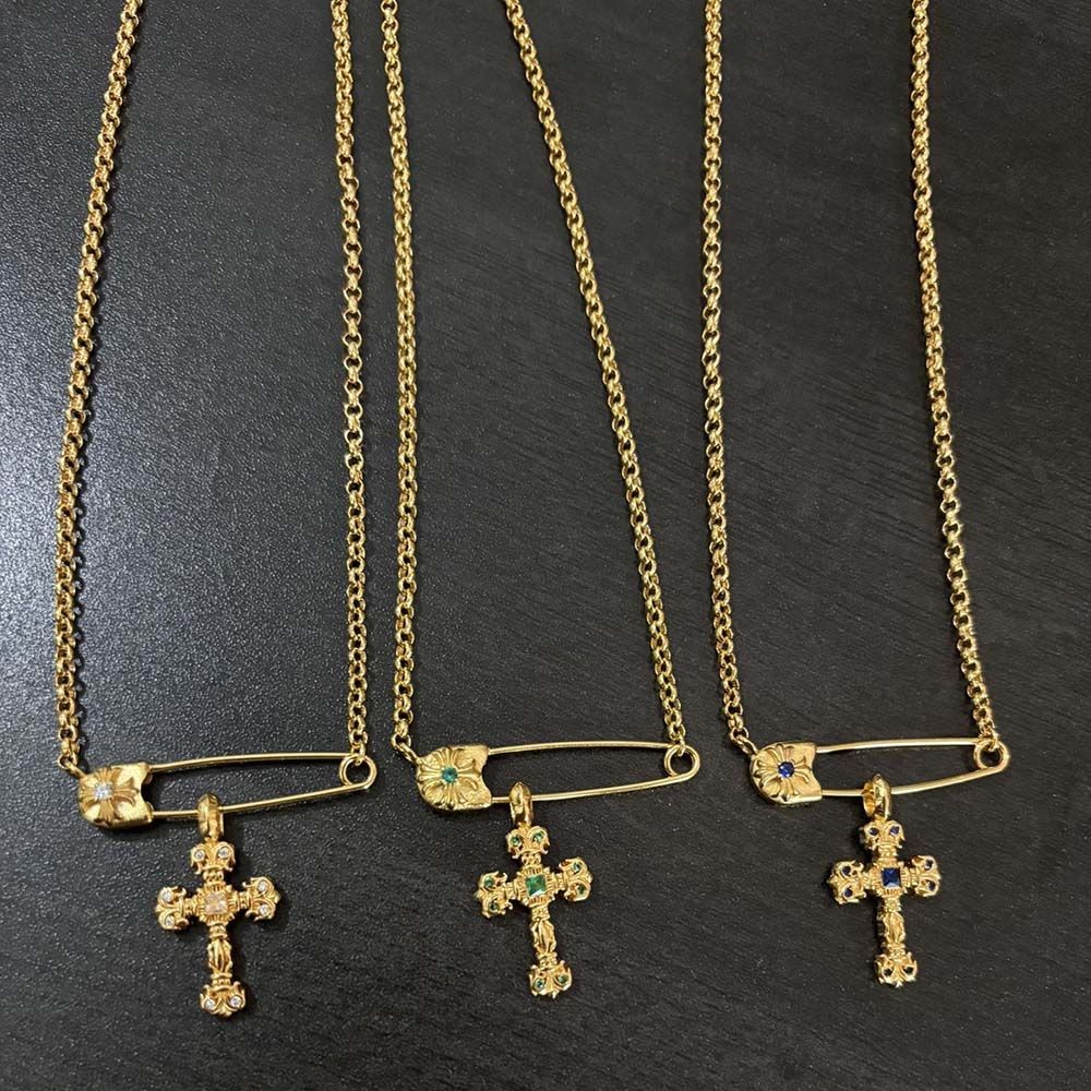 Golden Diamond Pin 2025 สร้อยคอจี้ Hearts Cross สร้อยคอคู่ Chrome Hearts