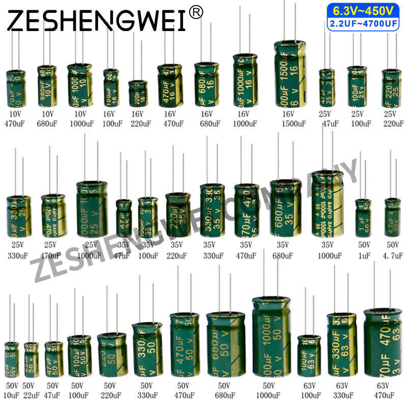 ตัวเก็บประจุอลูมิเนียม ESR ความถี่สูง10v 16V 25V 50V 63V 450V 100Uf 220Uf 330Uf 470Uf 680Uf 1000Uf 1