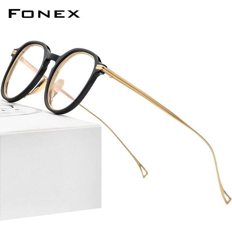 Fonex Acetate แว่นตา กรอบไทเทเนียม ทรงกลม สไตล์วินเทจ สําหรับผู้หญิงและผู้ชาย F85663