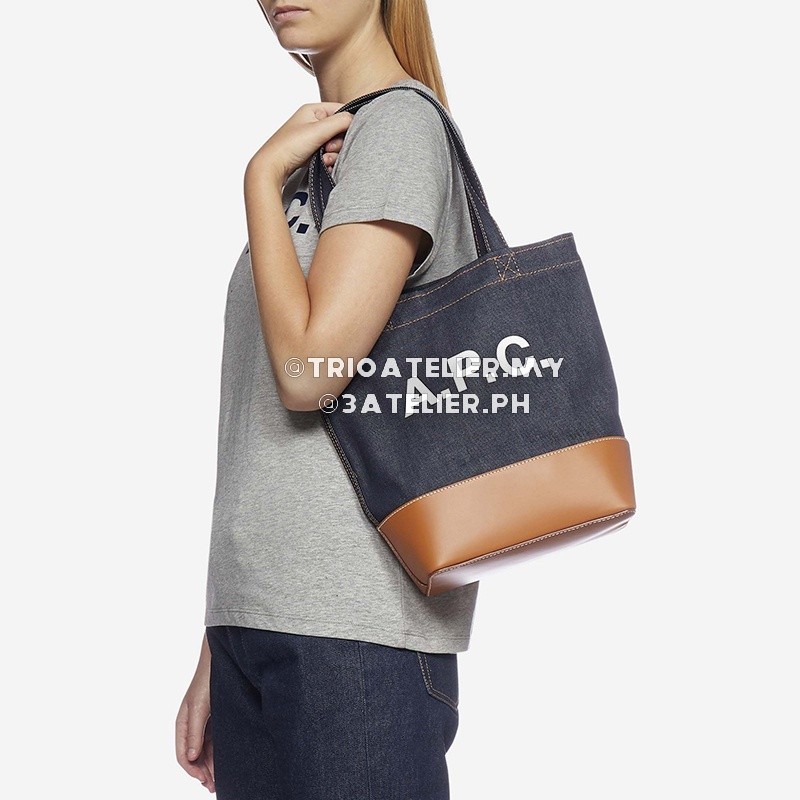 A.P.C. Small Axelle Tote Bag In Denim And Smooth Leather 2Color