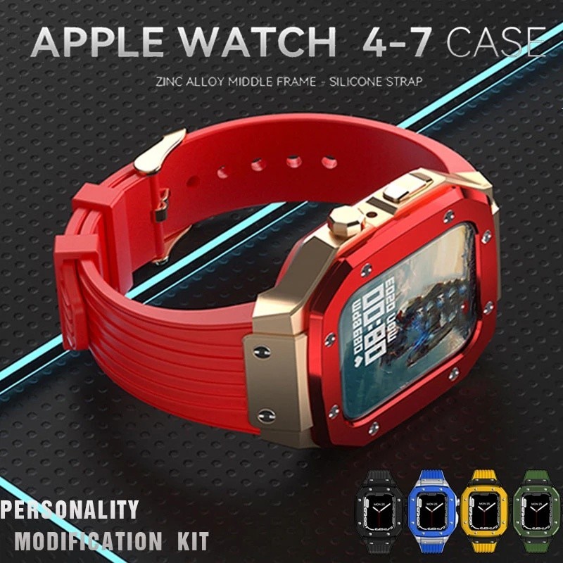 Modification Mod Kit สาย + เคส สําหรับ apple watch 7 6 SE 45มม 44มม สายนาฬิกาสแตนเลส พร้อมเคส iwatc