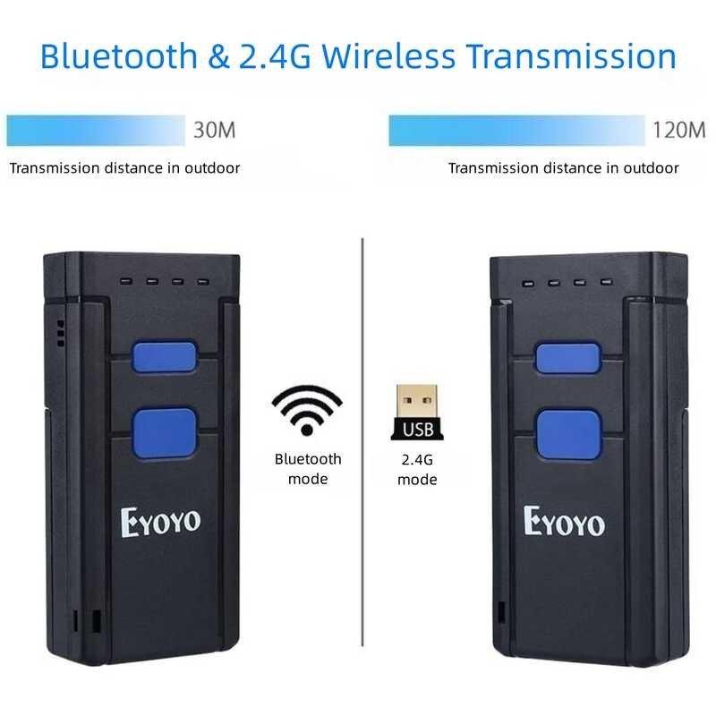 1D Eyoyo เครื่องสแกนบาร์โค้ด Via Bluetooth มินิ 2.4G ไร้สายบาร์