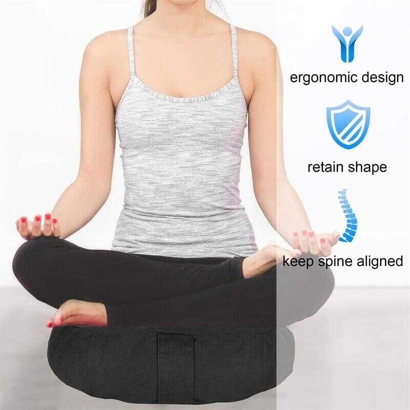 Meditation Cushion Buckwheat Yoga Bolster Floor Pouf Zippered Organic Cotton Cover