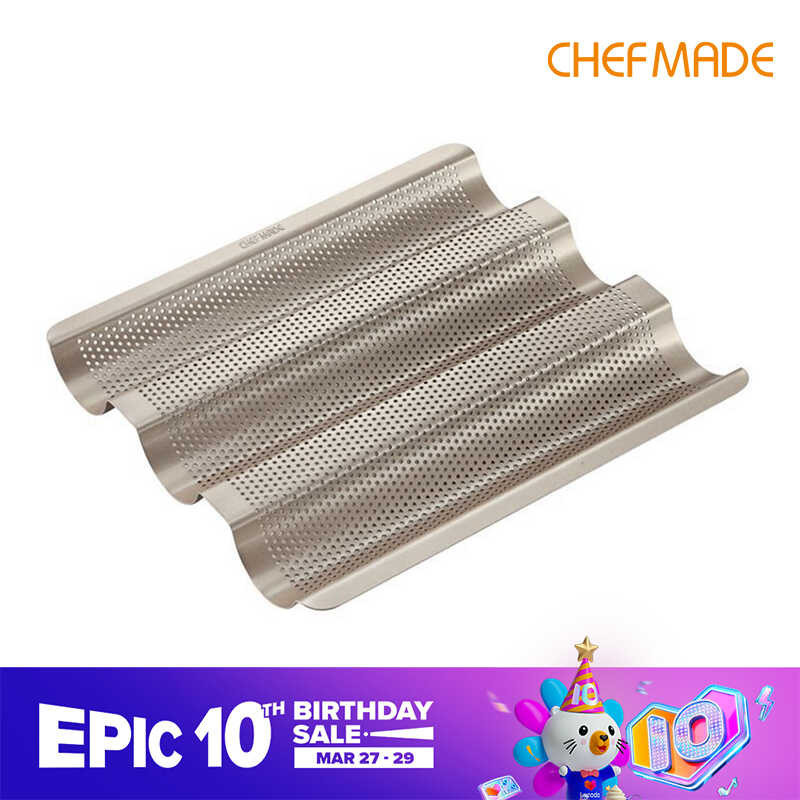 Tray CHEFMADE Small Baguette Non-Stick Ultra Ventilate Design Carbon Steel French Bread Pan Champag