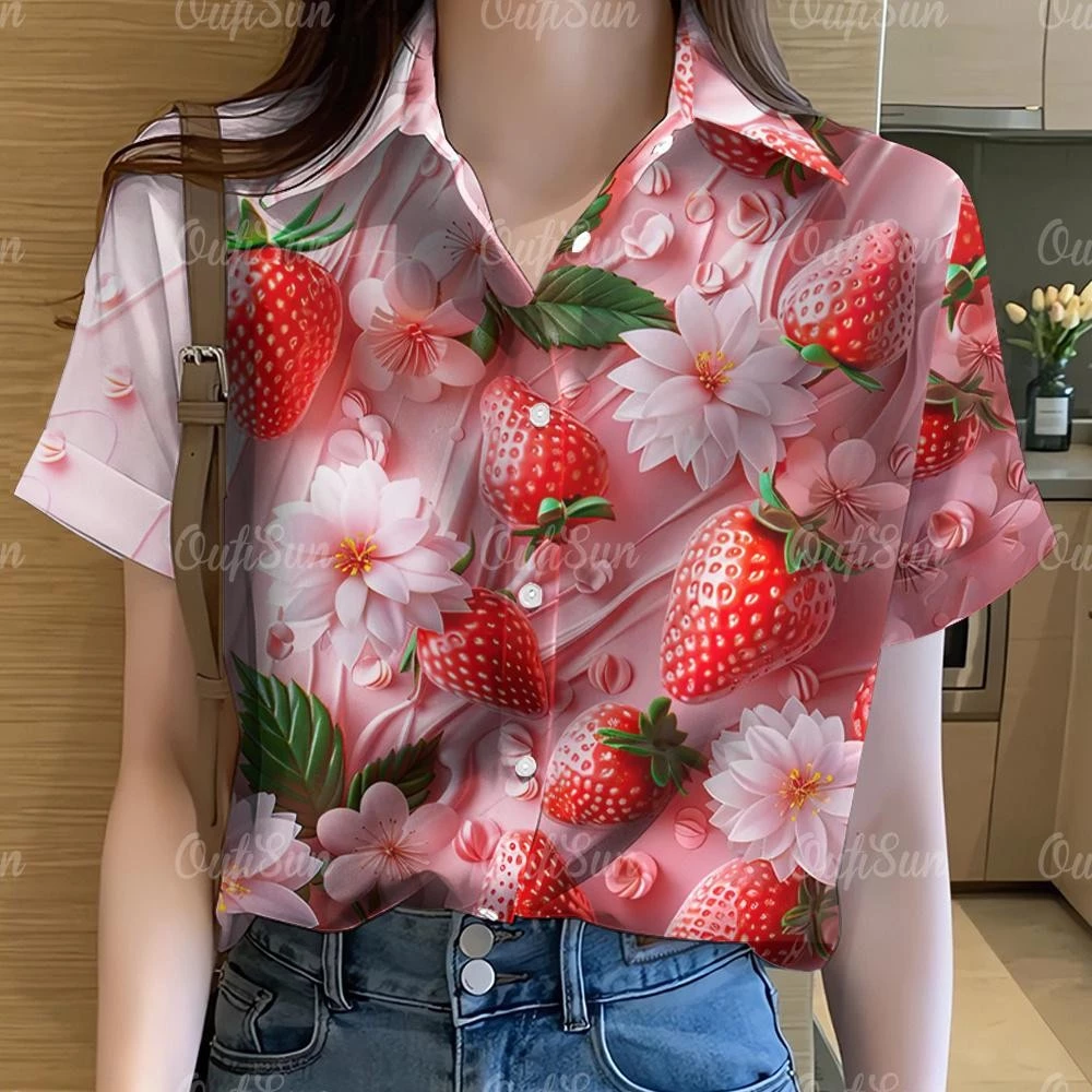 เสื้อเชิ้ตฮาวายแขนสั้นลายดอกไม้สีรุ้ง สำหรับผู้หญิง thumbnail 3