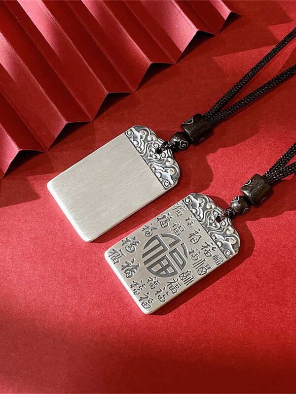 Bright Silver Pavilion 999 เท้าเงิน 100 ข้อห้าม Safety Silver Pendant สร้อยคอเงินสำหรับผู้ชายและผู้ห