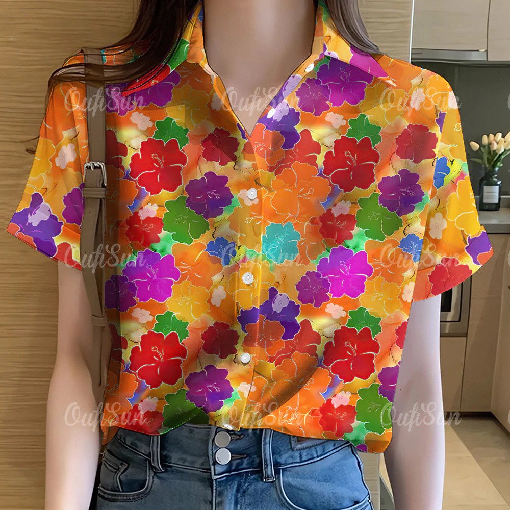เสื้อผู้หญิงลายดอกไม้แขนสั้นทรงโอเวอร์ไซส์ thumbnail 5