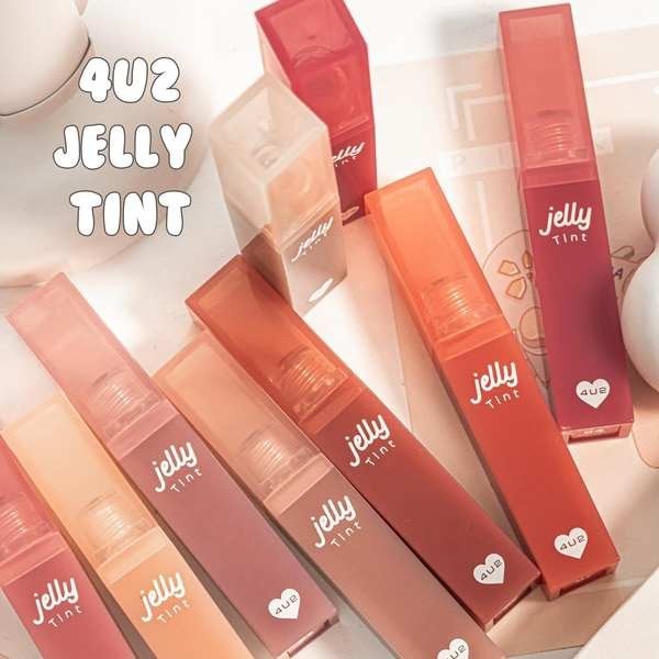 ลิปกลอส เครื่องสำอาง Thailand 4u2 Lip Glaze jelly tint jelly lip glaze เคลือบด้านเนียนบางเบา9สีนักเ