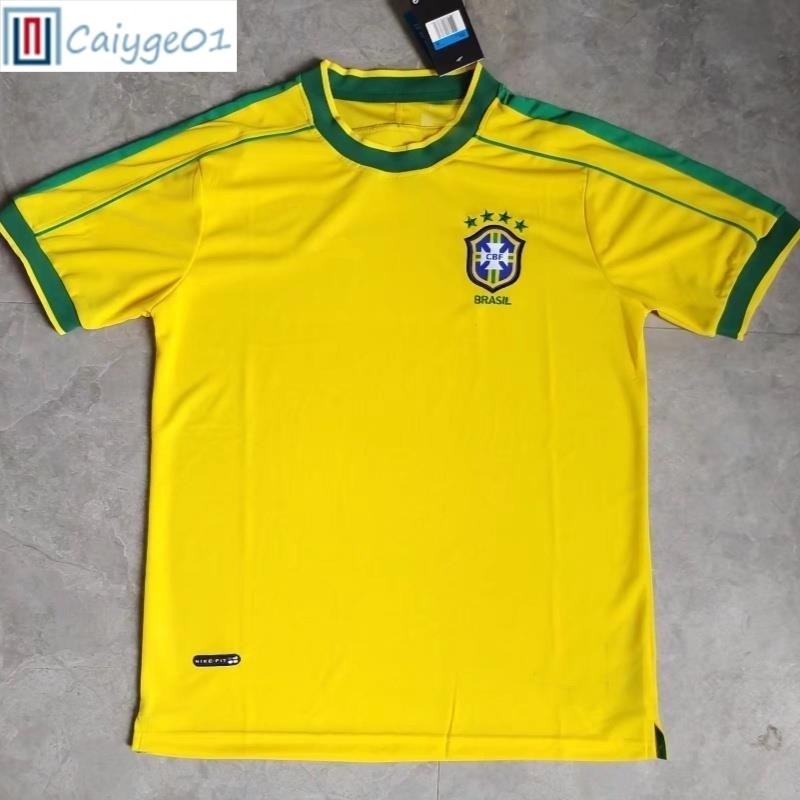 เสื ้ อสเวตเตอร ์ แขนสั ้ นทีมชาติบราซิล 1998 บ ้ านสไตล ์ วินเทจ S-XXL AAA เสื ้ อยืดแขนสั ้ น
