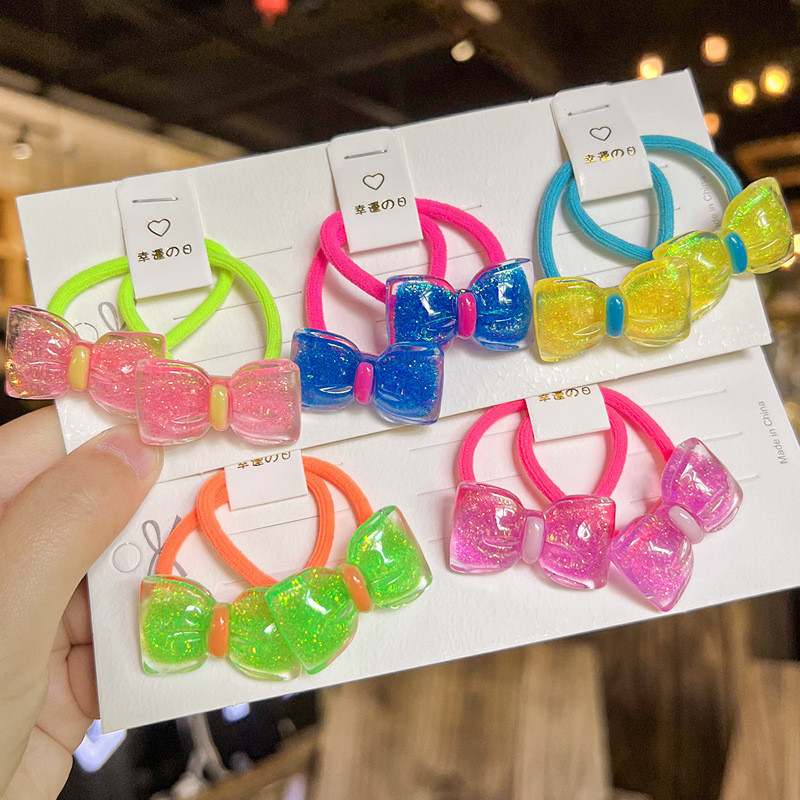 2pcs น ่ ารักเรืองแสงสีโบว ์ สาววงผมยืดหยุ ่ นเด ็ กอุปกรณ ์ เสริมผม