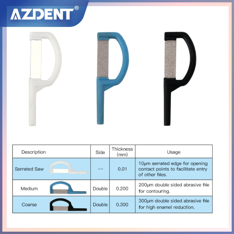 ♞AZDENT ทันตแพทย์จัดฟัน Interproximal เคลือบลดอัตโนมัติแถบ Serrated Saw ปานกลางหยาบด้านคู่