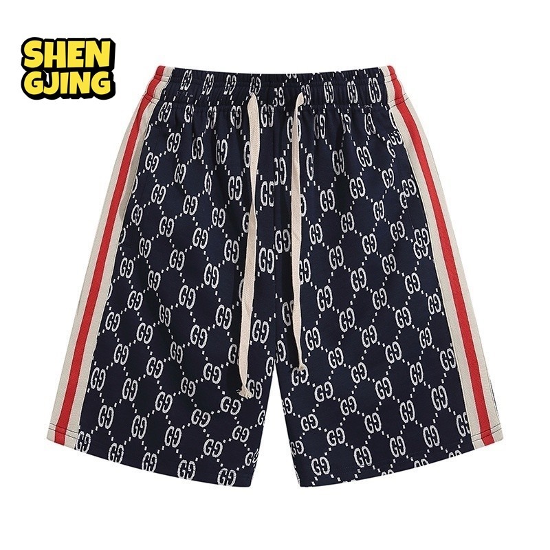 Street Fashion GU&*CI กางเกงขาสั้นลําลอง เอวยางยืด เชือกดึง สําหรับผู้ชาย และผู้หญิง