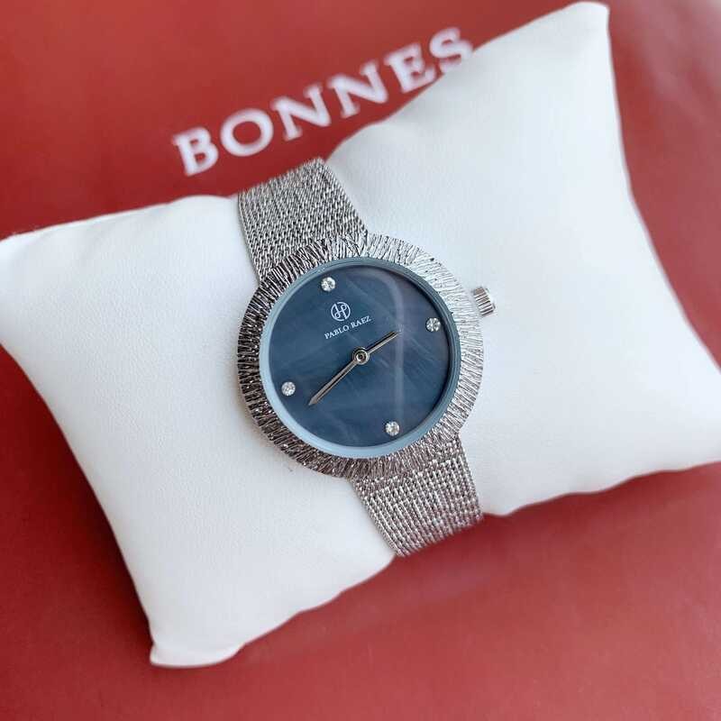 ▥ PABLO RAEZ นาฬิกาผู้หญิง Ripple Texture สีเขียวขนาดเล็กเงินตาข่าย Japan Movement ▥