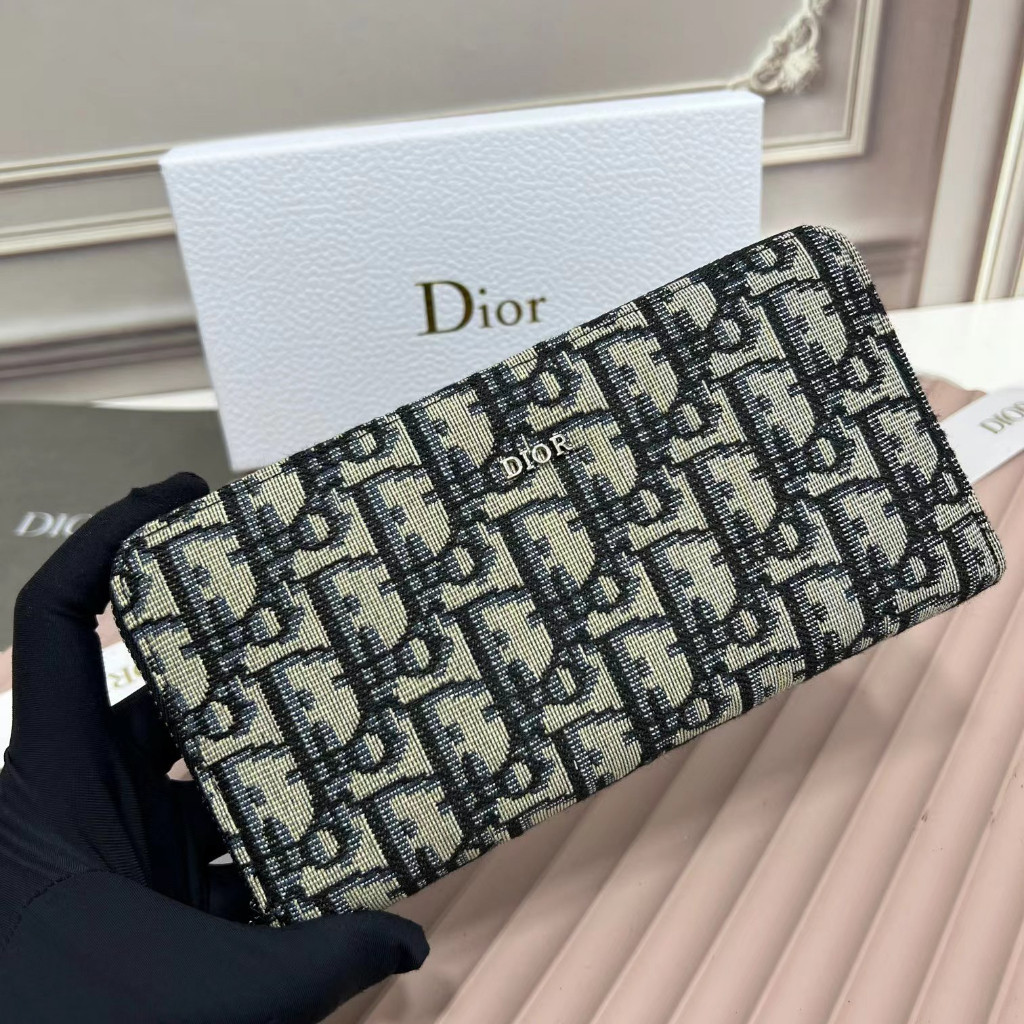 กระเป๋าสตางค์ Dior มีซิป คุณภาพสูง ของแท้ สําหรับผู้หญิง