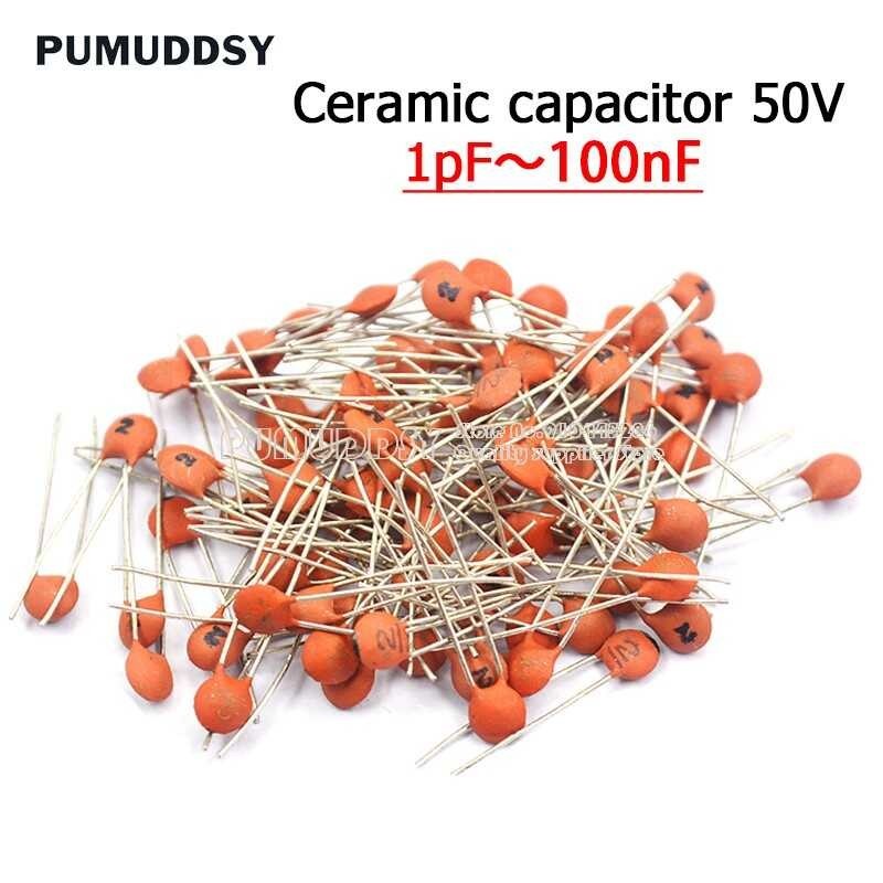 100Pcs ตัวเก็บประจุเซรามิก50v 1Pf ~ 100Nf 0.1Uf 104 4.7Pf 10Pf 22Pf 33Pf 47Pf 100Pf 101 220Pf 10Nf 3