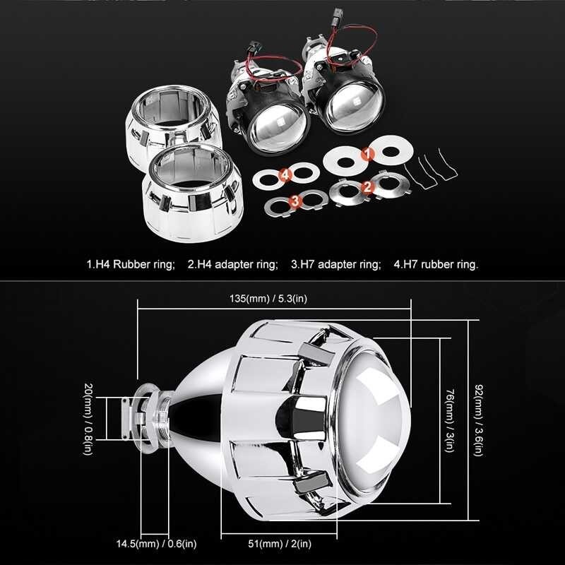 ❤ 2Pcs 2.5 Inch Universal Bi HID Projector Lens Sier Black Shroud H1 Xenon LED Bulb H4 H7 Motorcy