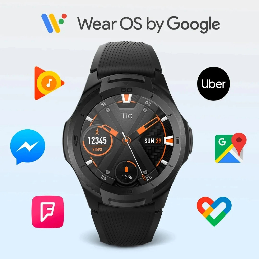 Ticwatch S2 Wear OS โดย Google Smartwatch GPS ในตัว 24 ชั ่ วโมง Heart Rate Monitor forMen 5ATM กัน