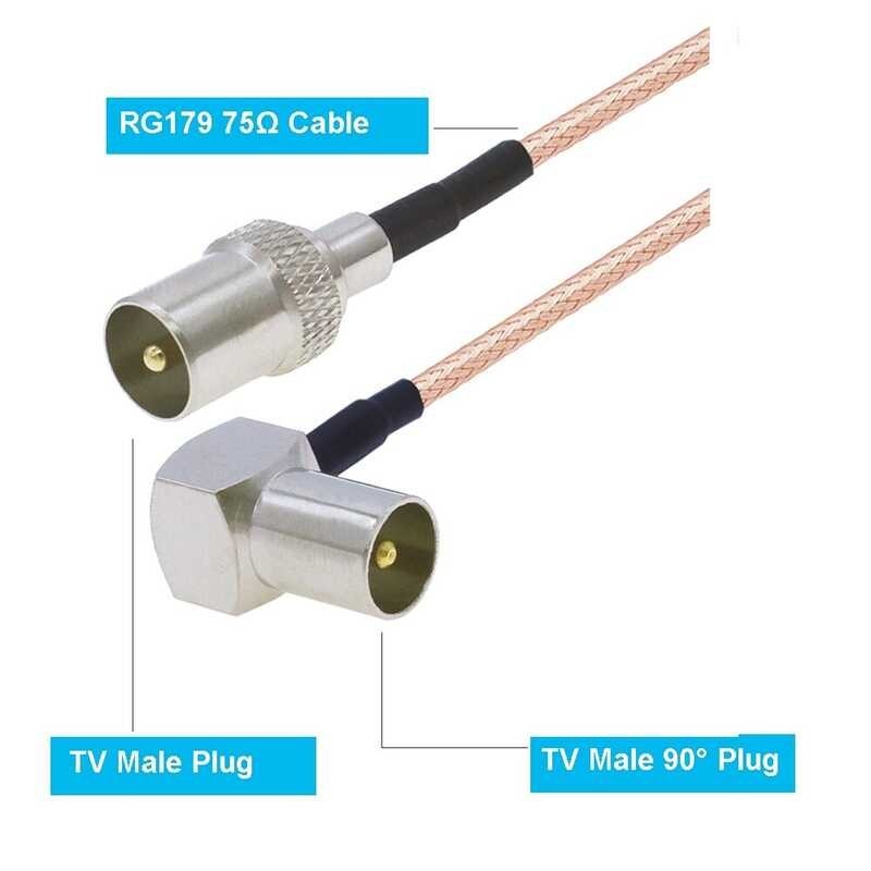 RG179 Free shipping✼ 75Ohm to Male 90° Right Angle Plug RG 179 Pigtail Coax Jumper TV Aerial Anten