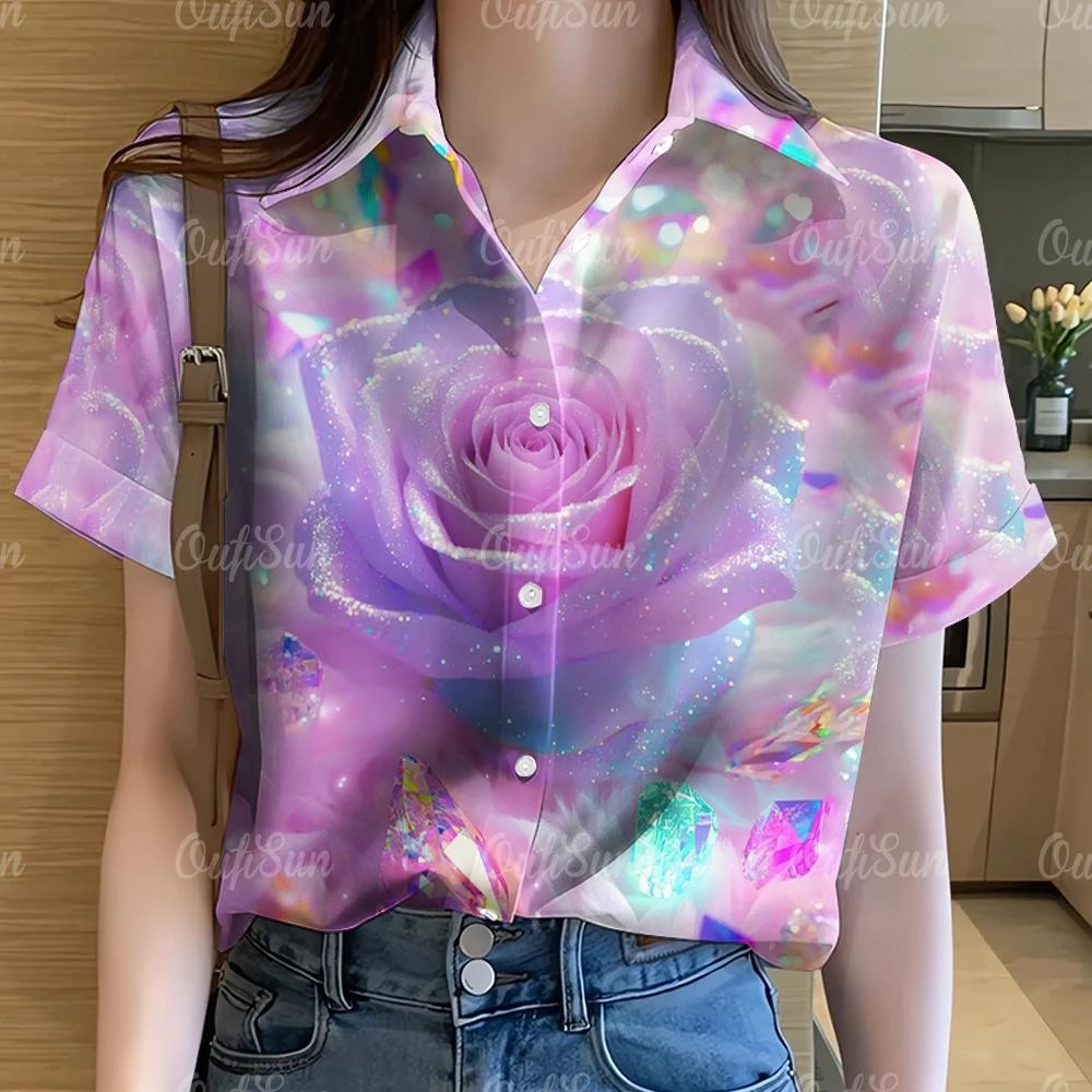 เสื้อoversizeผู้หญิง ลายกราฟฟิตี้และลายดอกไม้ สไตล์ฮาวายแขนสั้น thumbnail 3