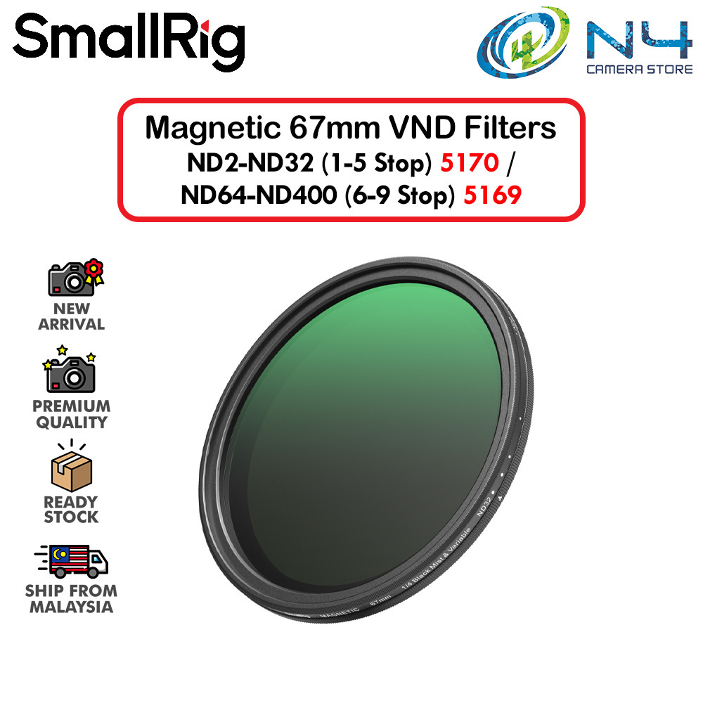 SMALLRIG Magnetic 67mm VND Filter ND2-ND32 (1-5 Stop) & Black Mist 1/4 Filter 5170 / ND64-ND400 (6-9