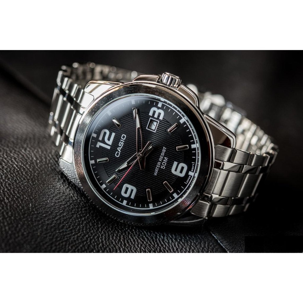 ♞,♘,♙นาฬิกา CASIO แท้ รุ่น MTP-1314D-1A นาฬิกาผู้ชาย สายสแตนเลส หน้าปัดสีดำ  - ของแท้ 100% รับประกั