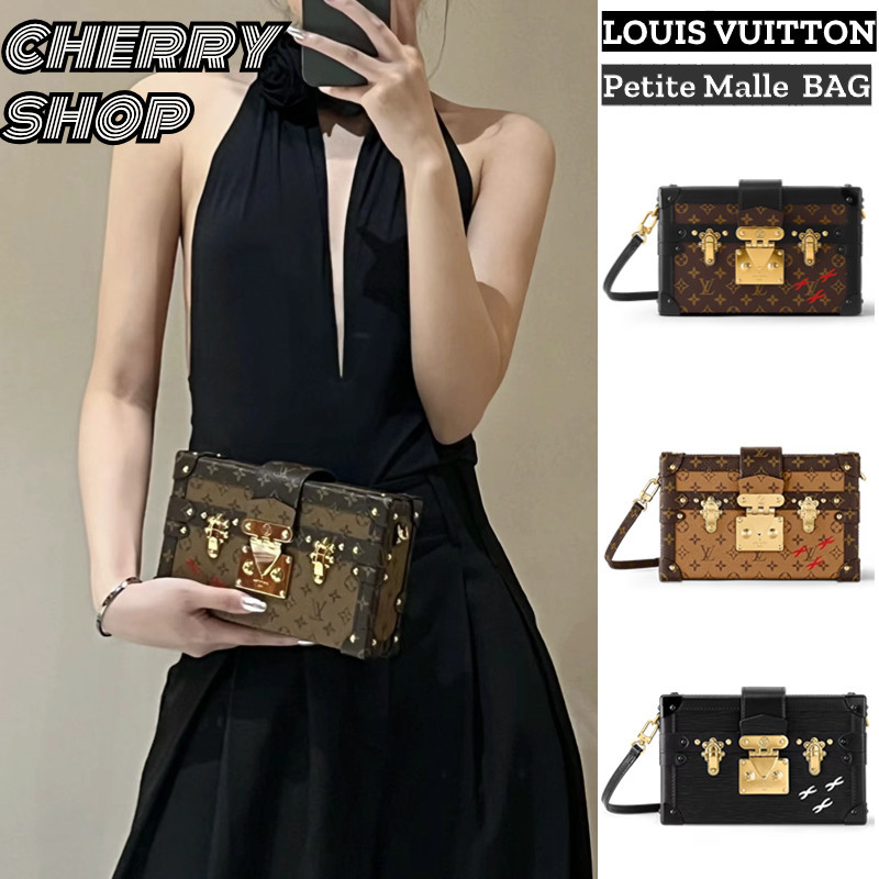 ♞LV หลุยส์วิตตอง Louis Vuitton Petite Malle BAG กระเป๋าสะพายข้างผู้หญิง ถุงกล่อง S-lock lock