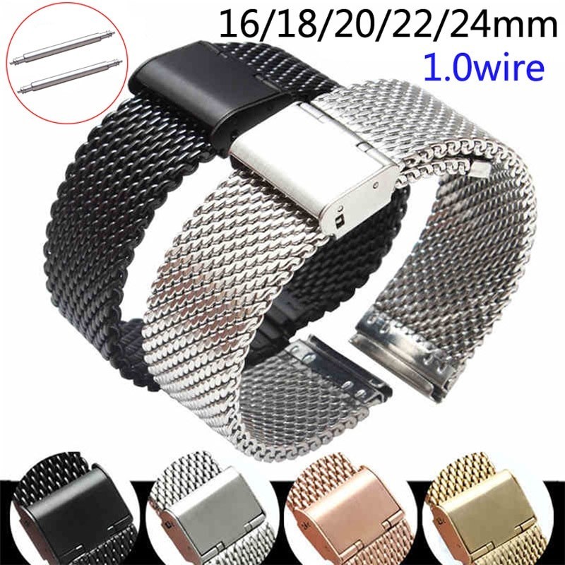 Replacement Watch Strap 16mm 18mm 20mm 22mm 24mm Stainless Steel ML Loop Meshed Watch Band Wrist Br