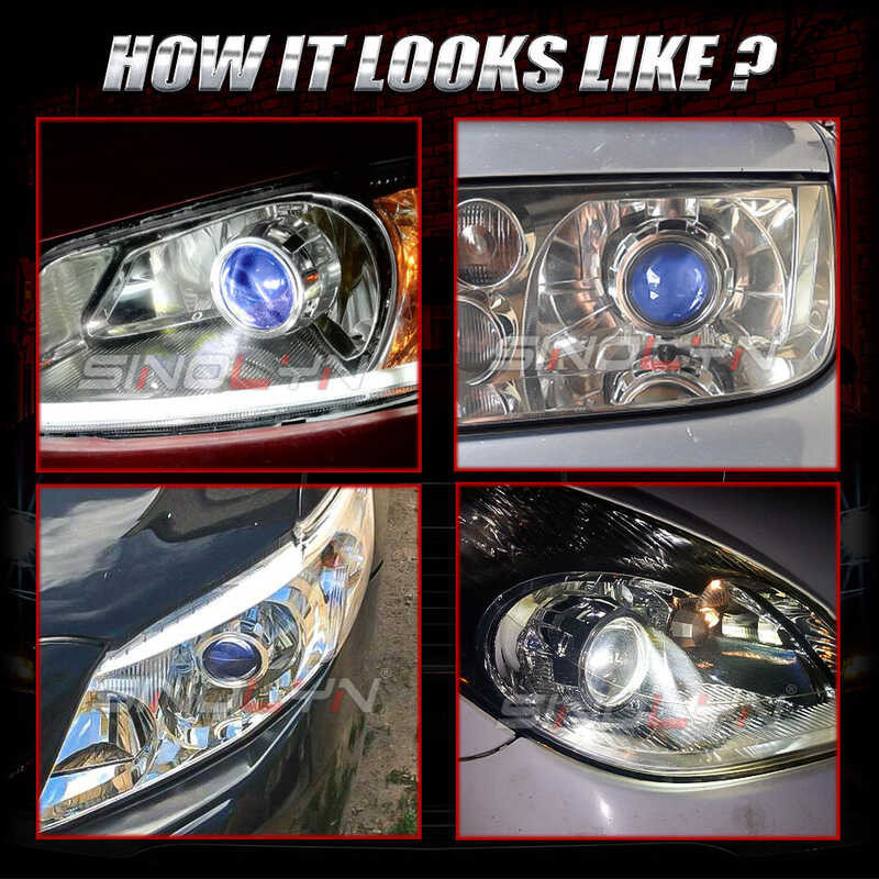 ❤ Sinolyn 2.5" Blue/Clear H4 H7 Bi-Xenon Projector Headlight Lens Mini 8.0 WST High Low Beam Use