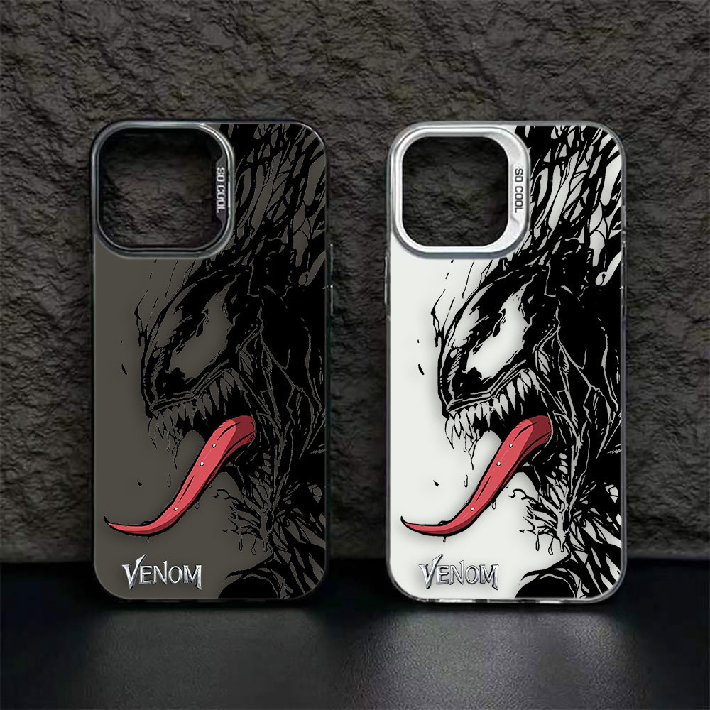 Venom Spiderman Marvel Big Hole Matteเลเซอร์ซิลิโคนโทรศัพท์มือถือสําหรับApple iPhone 15 Promax 14 13 12 11 Pro Max Plus XS X Max XR SE 2020 2022 8 7 Plus