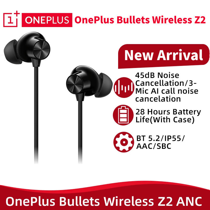 Oneplus Bullets หูฟังไร้สาย Z2 ANC ไมโครโฟน 3 ตัว ตัดเสียงรบกวน 28 ชั่วโมง แบตเตอรี่