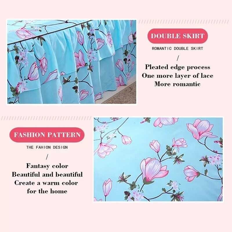 Size 3 King/Queen IN 1 Cadar Ropol Set Bed Sheet 2 Pillowcase Skirt 5/6/7 Feet Bedspread Solid Colo 