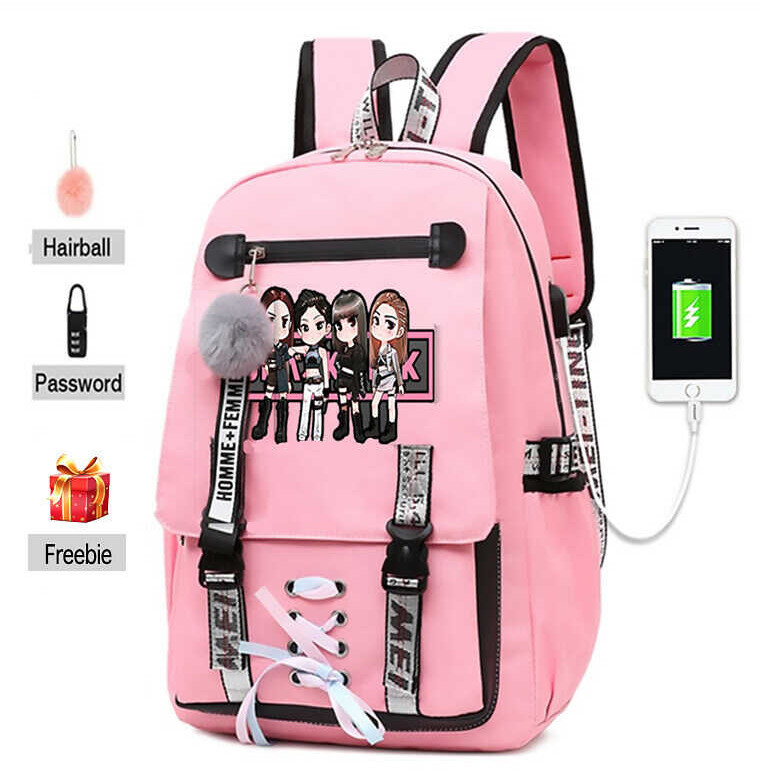 Backpack Women Blackpink with USB Charging Bag BLACKPINK Lisa Jisoo Jennie Rose Casual bag Handbag  