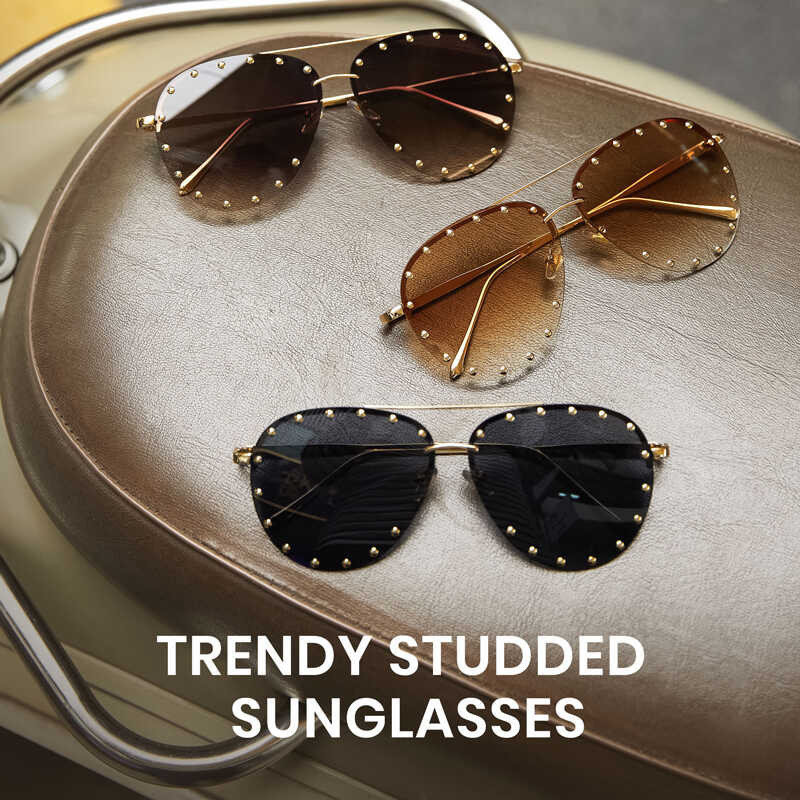 แว่นกันแดดสำหรับผู้หญิงผู้ชายพังค์ Cyxus Frameless Rivet แฟชั