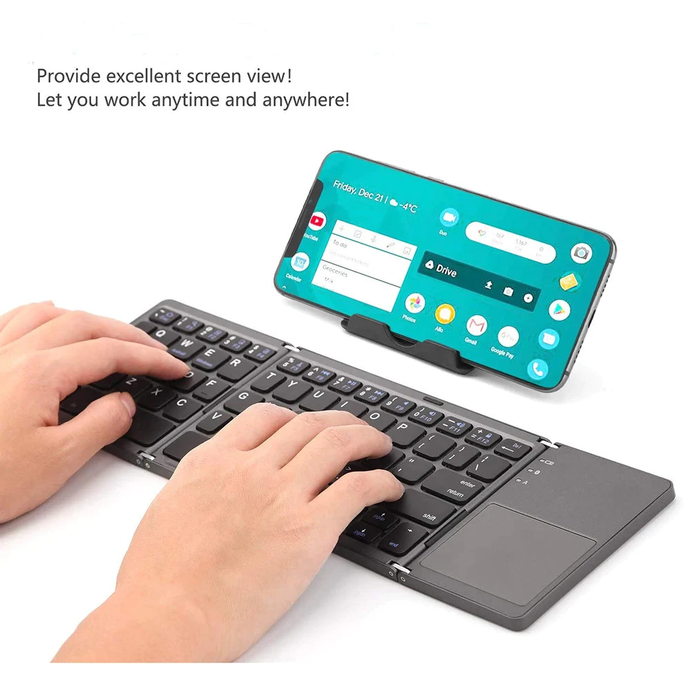 คีย์บอร์ดบลูทูธพับได้พร้อมทัชแพด สำหรับ Android Windows PC แท็บเล็ต