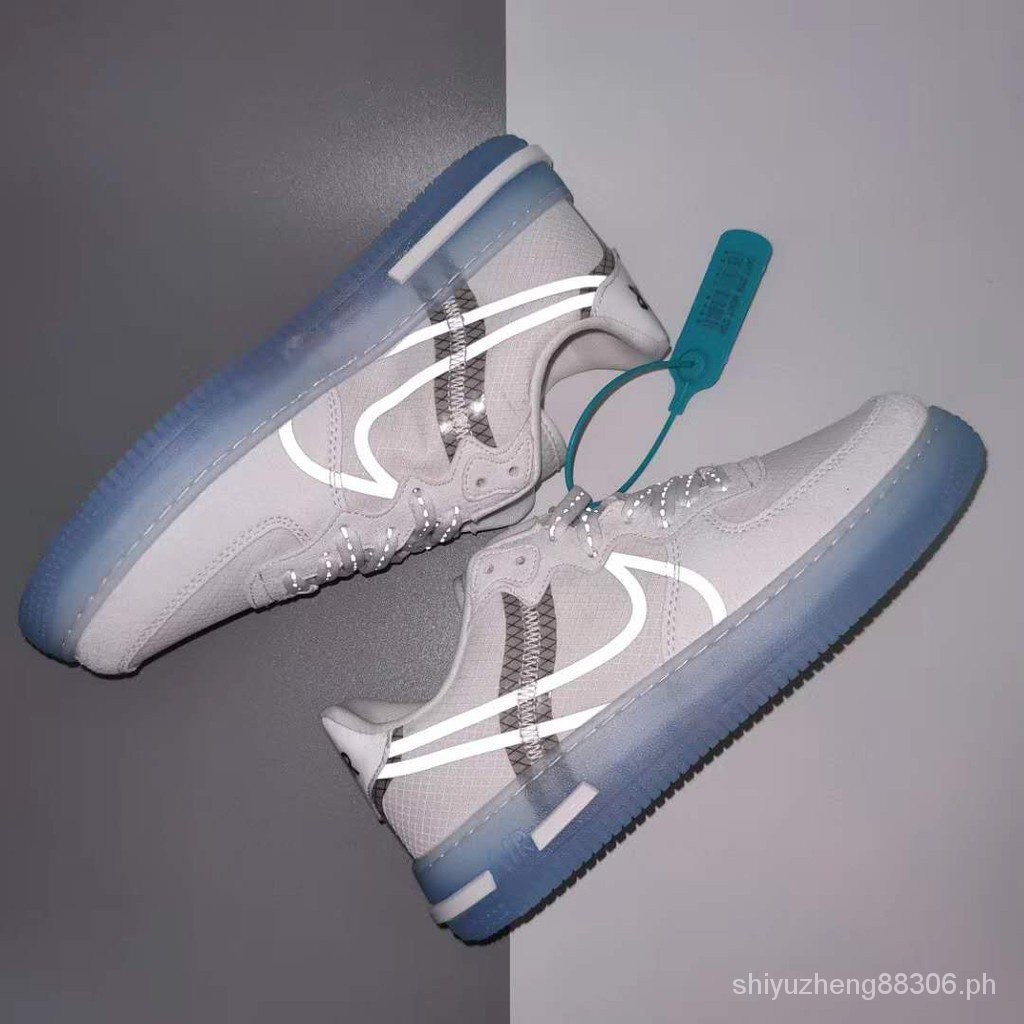 ♞,♘[สต็อก] พร้อมส่ง Nike Air 1 React QS AF1 Bone White Ice Blue 3M สะท้อนแสง Air Force One Board กี