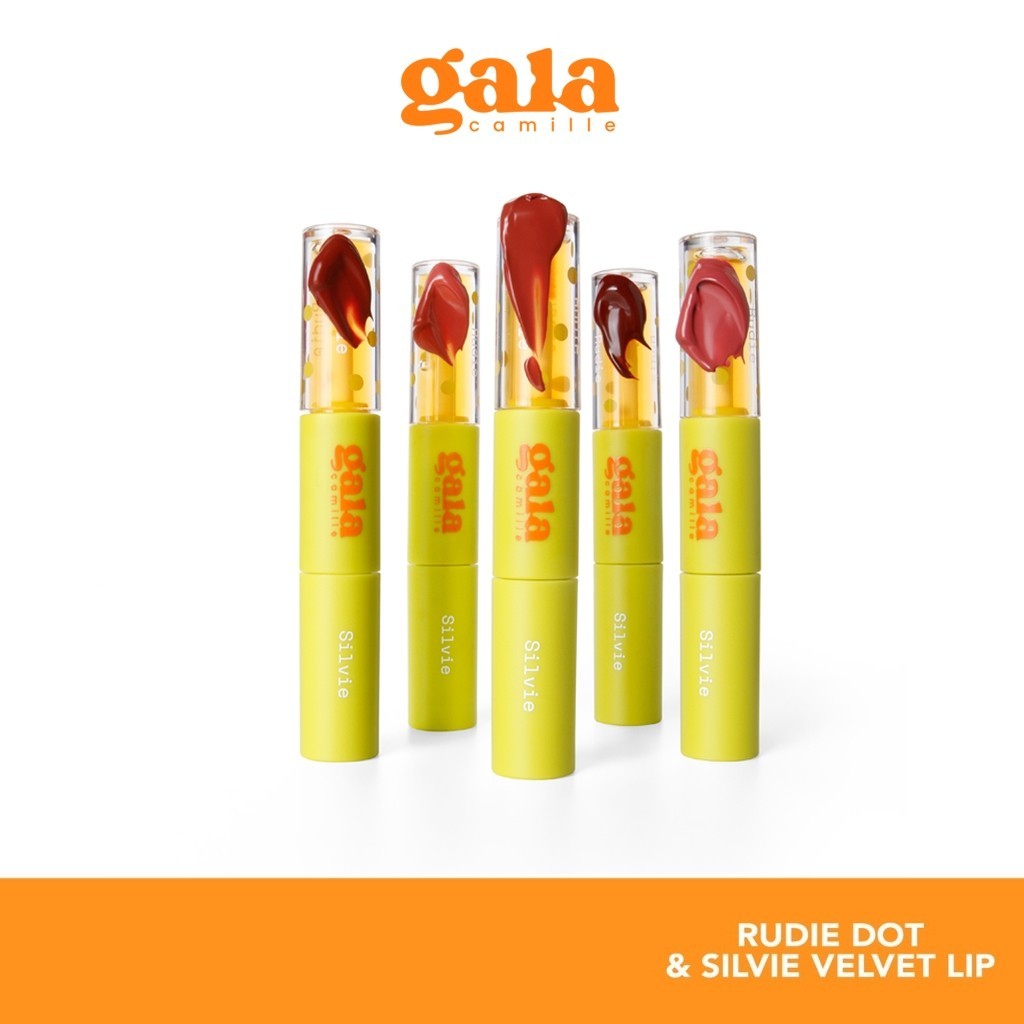 (5-Color Set) Gala Camille Rudie Dot & Silvie Velvet Lip Matte Dip Stick 2 Head Brush Oil