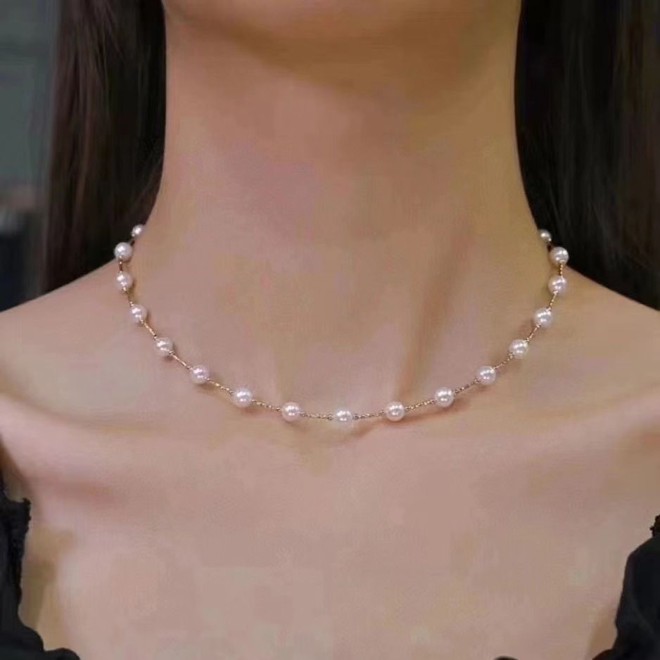 สร้อยคอโซ่ ประดับไข่มุกน้ําจืด สไตล์คลาสสิก แฟชั่นสําหรับผู้หญิง IMU9