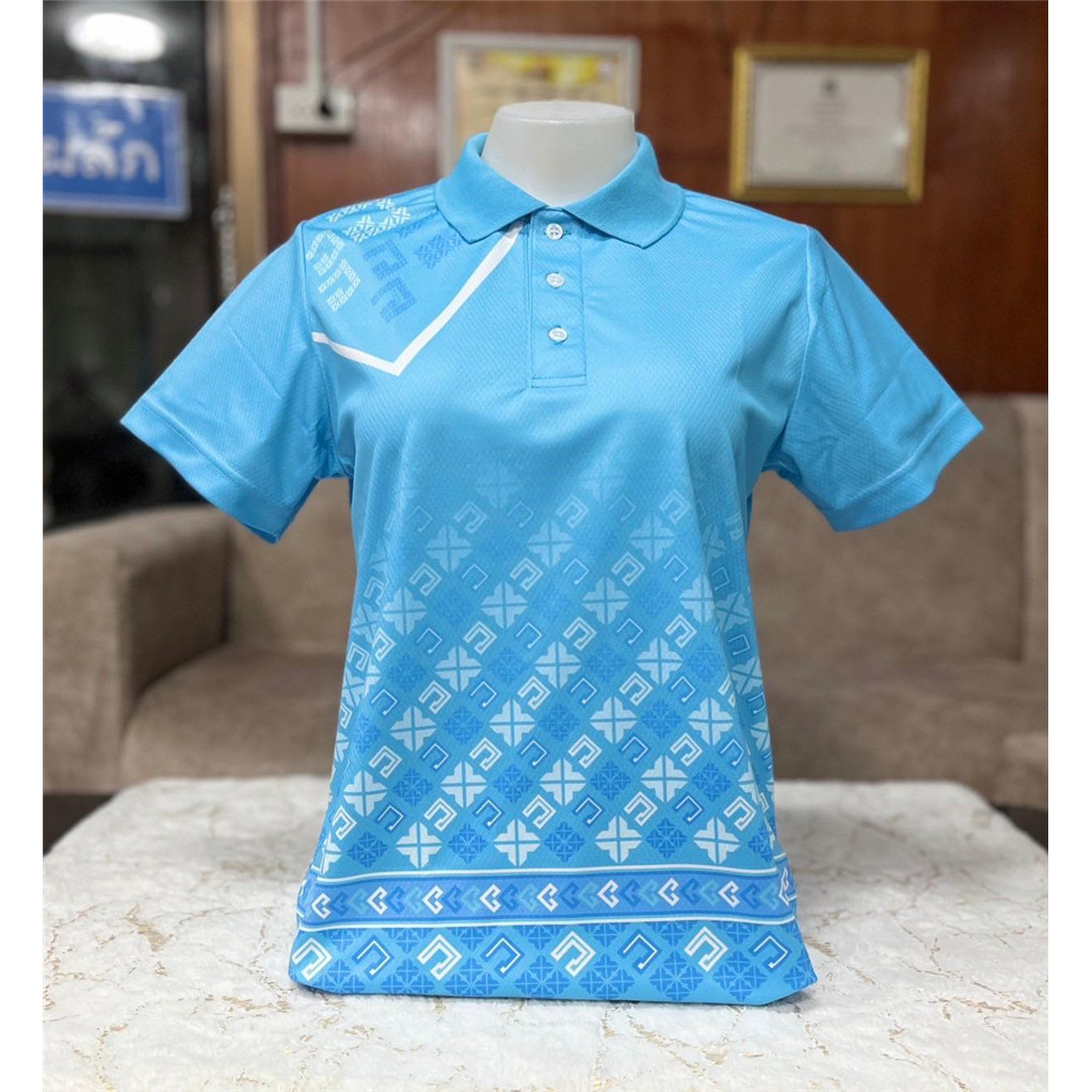เสื้อโปโลพิมพ์ลาย ลายว. งานพิมพ์ลายสีไม่ตก ลายไม่หลุดไม่ลอก พร้อมส่ง