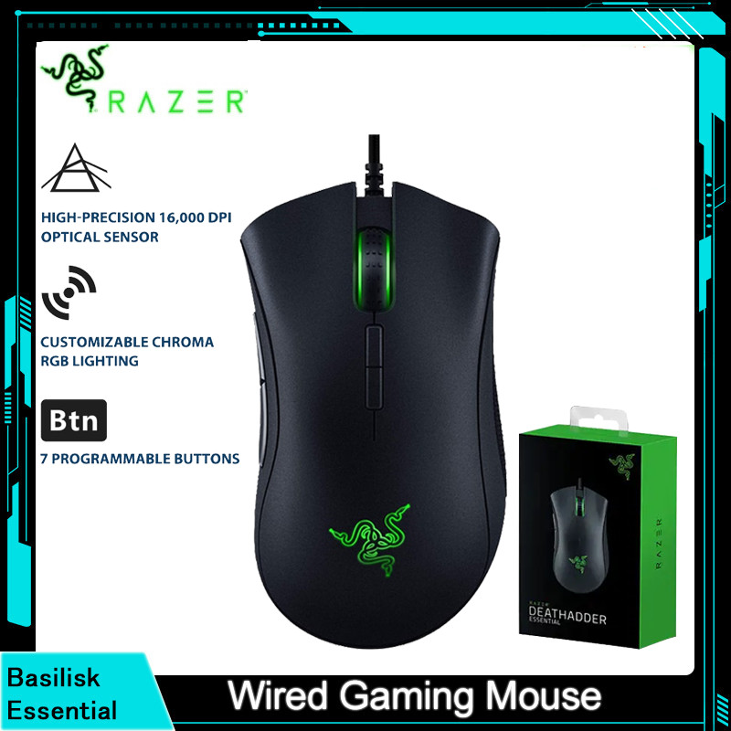 Razer DeathAdder Elite เมาส์สําหรับเล่นเกมแบบมีสาย 16,000 DPI Optical Sensor - 7 ปุ่มสําหรับแล็ปท็อปคอมพิวเตอร์พีซี Gamer
