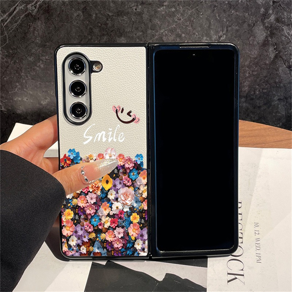 เกาหลีหรูหราน่ารักครึ่งหน้าจอดอกไม้สีสันสดใสสําหรับ Samsung Galaxy Zfold5 5G Z Fold6 Z Fold3 Zfold5 Z Fold4 ปกหลัง
