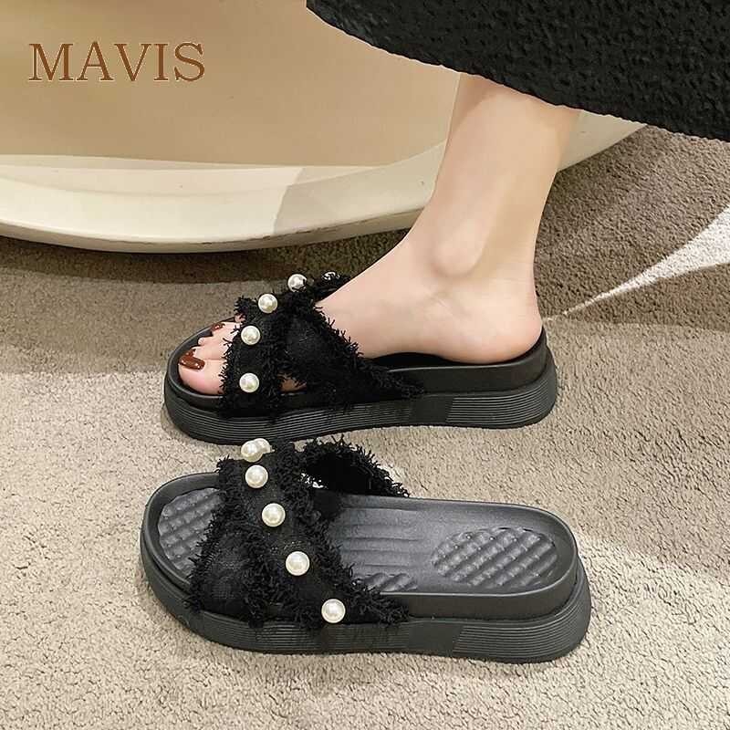 Sandals Women's Wedge 2024 New Versatile Fashion Cross Pearl Slippers