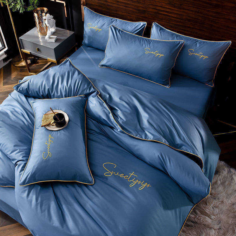 Thai High-end 6-foot Four-piece Thick Bed Sheets, Embroidery Quilt Cover, 4-piece Bedding for Dormi 