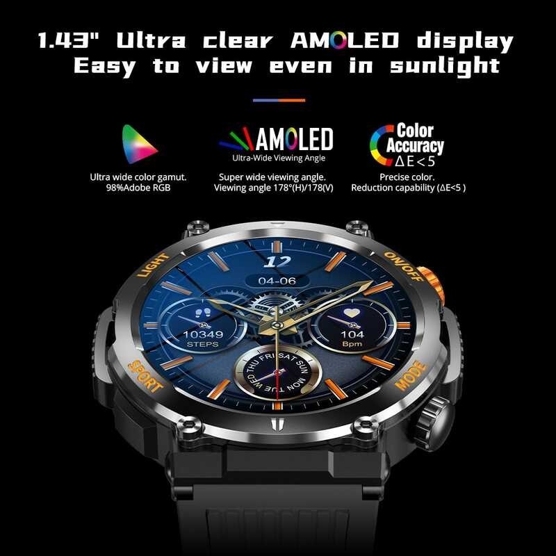 COLMI V68 [2023] 1.43'' AMOLED Display Smartwatch 100 Sports Modes Compass Flashlight Men Militar