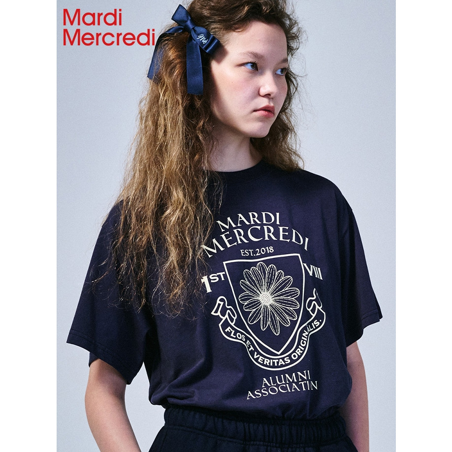 ♞,♘【Official Store】 พร้อมส่งMardi Mercredi SLIM TSHIRT FLOWERMARDI  พิมพ์ป้ายอเมริกัน  เสื้อยืด Pre